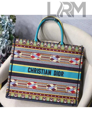 Dior Book Tote in Embroidered Canvas Turquoise 2019