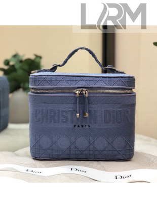 Dior DiorTravel Medium Vanity Case Bag in Embroidered Cannage Canvas Denim Blue 2020
