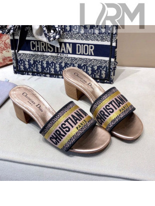 Dior Dway Embroidered Cotton Heel Slide Sandals 5cm Bronze Gold-14 2021