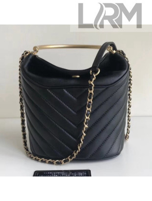 Chanel Chevron Handle with Chic Bucket Bag A57861 Black 2018