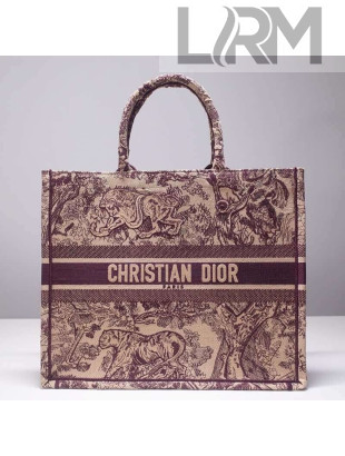Dior Book Tote Bag in Toile de Jouy Canvas Burgundy 2019