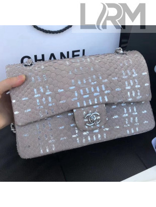Chanel Python Leather Medium Classic Double Flap Bag Gray/Silver