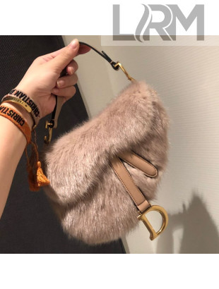 Dior Mini Saddle Mink Fur Bag Nude 2019