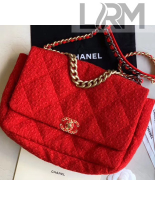 Chanel 19 Tweed Maxi Flap Bag AS1162 Red 2019