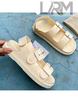 Gucci Rubber Strap Flat Sandals with Mini Double G Apricot 2021