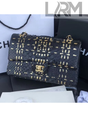 Chanel Python Leather Medium Classic Double Flap Bag Black/Gold