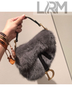 Dior Mini Saddle Mink Fur Bag Grey 2019