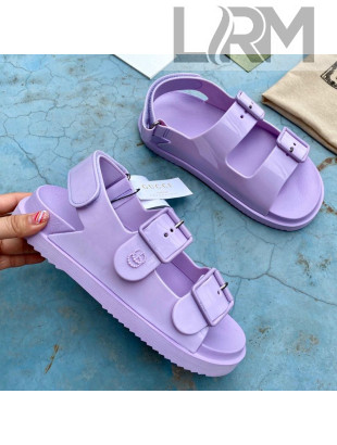 Gucci Rubber Strap Flat Sandals with Mini Double G Purple 2021