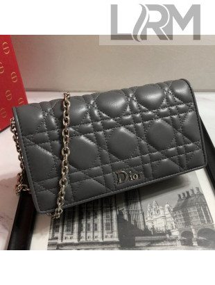 Dior Lady Dior Leather Clutch with Chain Grey