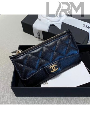 Chanel Quilted Grained Calfsskin Zipped Classic Card Holder AP0767 Black 2019