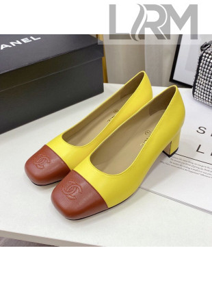Chanel Lambskin Square Heel Pumps 5cm Yellow 2020