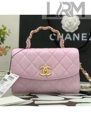 Chanel Crumpled Lambskin Mini Flap Bag with Top Handle AS2477 Pink 2021