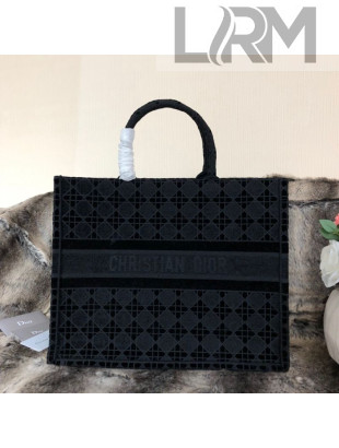 Dior Small Book Tote Bag in Black Cannage Embroidered Velvet 2020