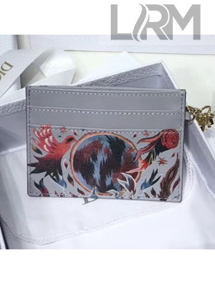 Dior Card Holder in Phenix Fairy Tale Print Grey Calfskin 2019