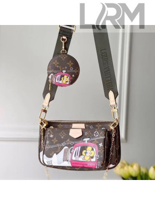Louis Vuitton Multi-Pochette Accessoires Triple Monogram Canvas Print Shoulder Bag M44813 Pink 2019