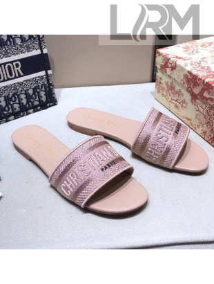 Dior Dway Embroidered Cotton Flat Slide Sandals Nude-30 2021