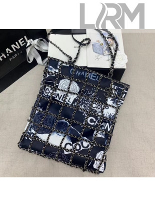Chanel Printed Cotton & Silver-Tone Chain Shopping Bag AS1383 2020