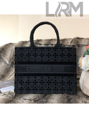 Dior Large Book Tote Bag in Black Cannage Embroidered Velvet 2020