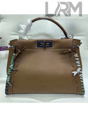 Fendi Peekaboo Regular Bag with Leather Threading and Bows Toffee 2018