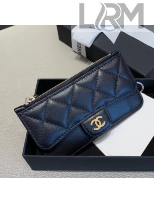 Chanel Quilted Lambskin Zipped Classic Card Holder AP0767 Black/Gold 2019