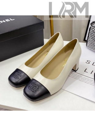 Chanel Lambskin Square Heel Pumps 5cm White 2020