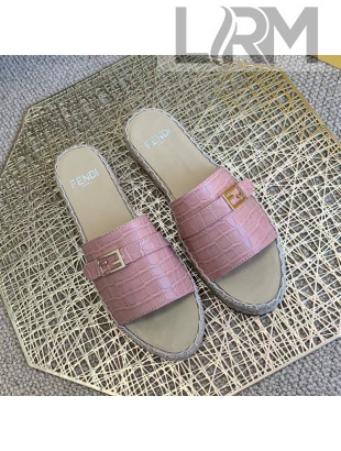Fendi Crocodile Pattern Leather Promenade Espadrille Slides Sandals Pink 2021