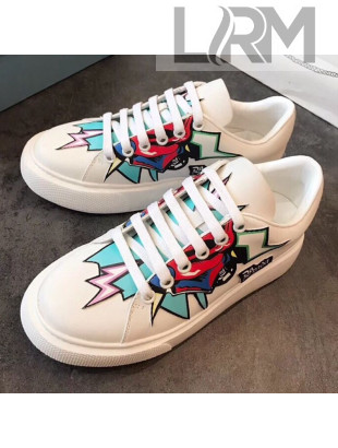 Prada Calfskin Lightning Print Sneakers White/Green 2019