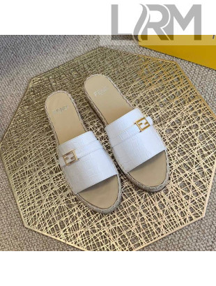 Fendi Crocodile Pattern Leather Promenade Espadrille Slides Sandals White 2021