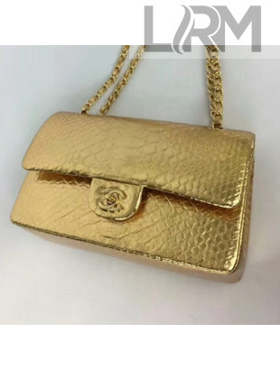 Chanel Python Leather Medium Classic Double Flap Bag Gold