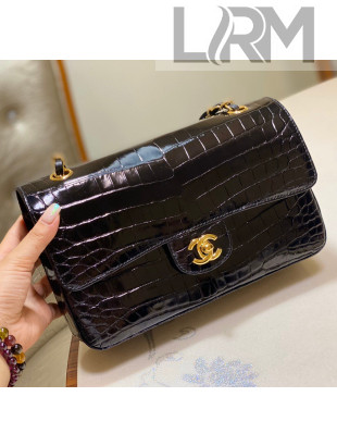 Chanel Crocodile Leather Medium Classic Flap Bag A1112 Black 2020