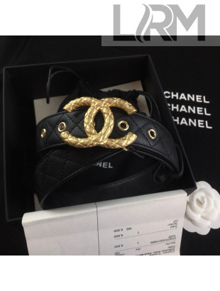 Chanel Quilted Grained Calfskin Belt 3cm with Metallic CC Buckle Black 2021
