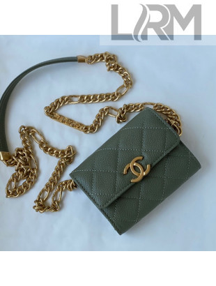 Chanel Grained Calfskin Clutch with Chain AP2335 Green 2021