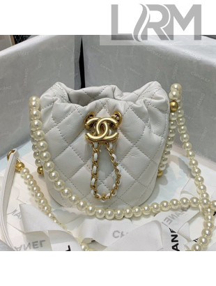 Chanel Calfskin Mini Drawstring Bucket Bag AS2529 White 2021