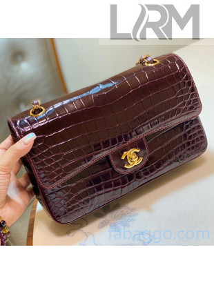 Chanel Crocodile Leather Medium Classic Flap Bag A1112 Burgundy 2020