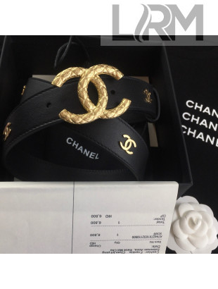 Chanel Calfskin Belt 3cm with Metallic CC Buckle Black/Gold 2021
