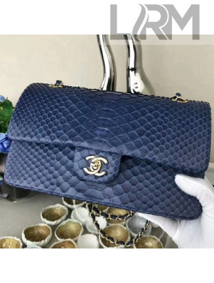 Chanel Python Leather Medium Classic Double Flap Bag Blue