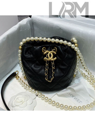 Chanel Calfskin Mini Drawstring Bucket Bag AS2529 Black 2021