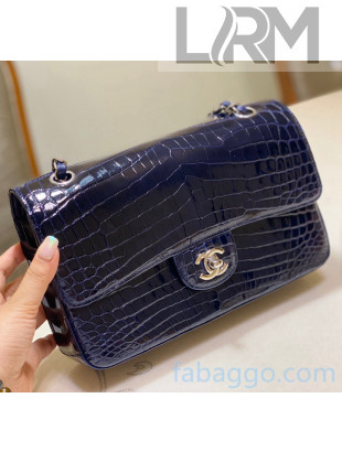 Chanel Crocodile Leather Medium Classic Flap Bag A1112 Blue 2020