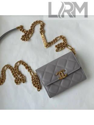 Chanel Grained Calfskin Clutch with Chain AP2335 Gray 2021