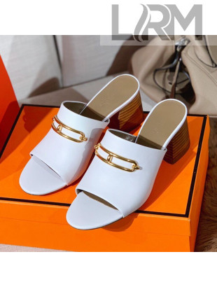 Hermes Claire Calfskin Mules 6cm White 2021