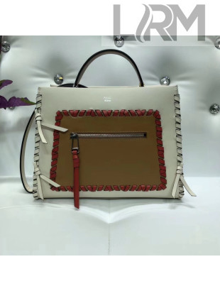 Fendi Calfskin Runway Small Bag with Leather Threading and Bows White/Toffee 2018