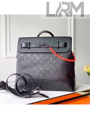 Louis Vuitton Men's Steamer PM Monogram Embossed Leather Top Handle Bag M44473 Black/Orange 2019