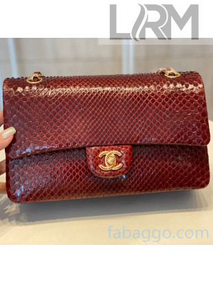Chanel Python Leather Medium Classic Flap Bag A1112 Deep Red 2020
