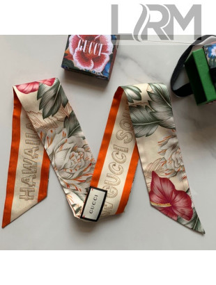 Gucci Silk Neck Bow/Bandeau Scarf with Flora Print 5x85cm Apricot 2021