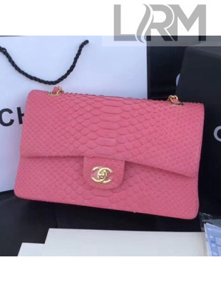 Chanel Python Leather Medium Classic Double Flap Bag Hot Pink
