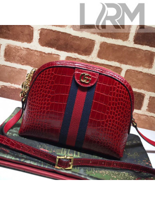 Gucci Ophidia Crocodile Embossed Leather Small Shoulder Bag 499621 Red 2019
