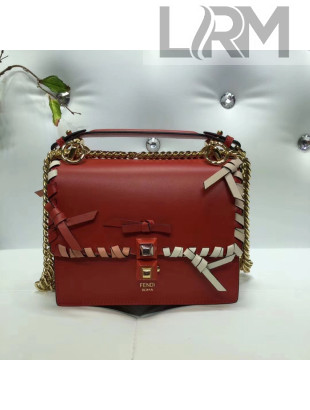 Fendi Calfskin KAN I Small Bag with Leather Threading and Bows Red 2018