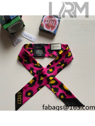 Gucci Leopard Print Silk Bandeau Scarf 6x106cm Pink 2021