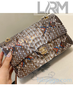 Chanel Python Leather Medium Classic Flap Bag A1112 Bronze/Whtie 2020(Gold Hardware)