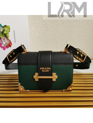 Prada Leather Prada Cahier Bag 1BD045 Black/Green 2021